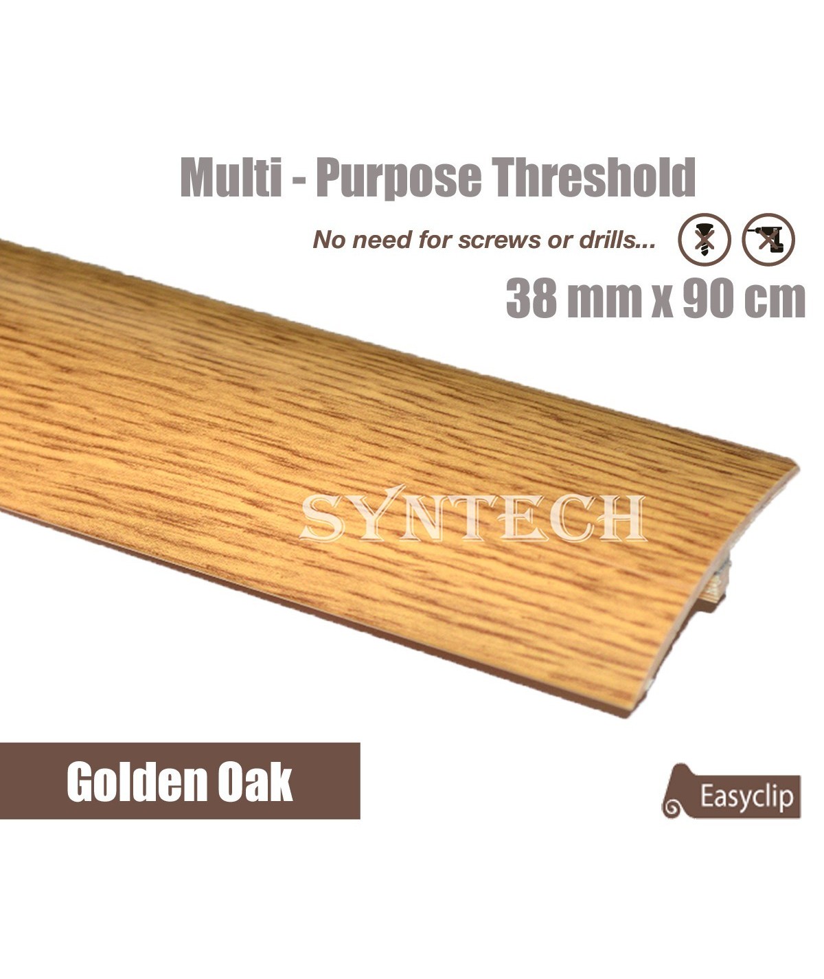 Golden Oak 38mm x 90cm Laminate Door Threshold Adjustable Height/Pivots
