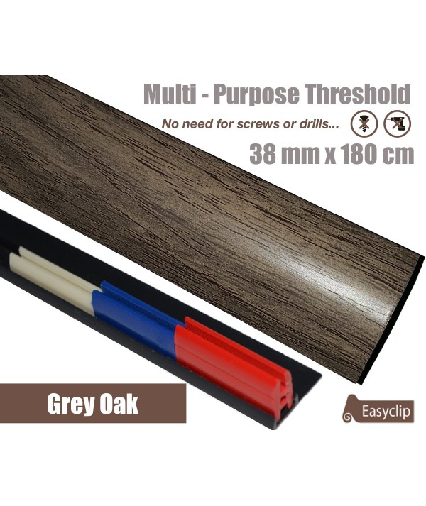 Grey Oak Threshold Strip 38mm x 180cm laminate multi Purpose Adhesive Clip System