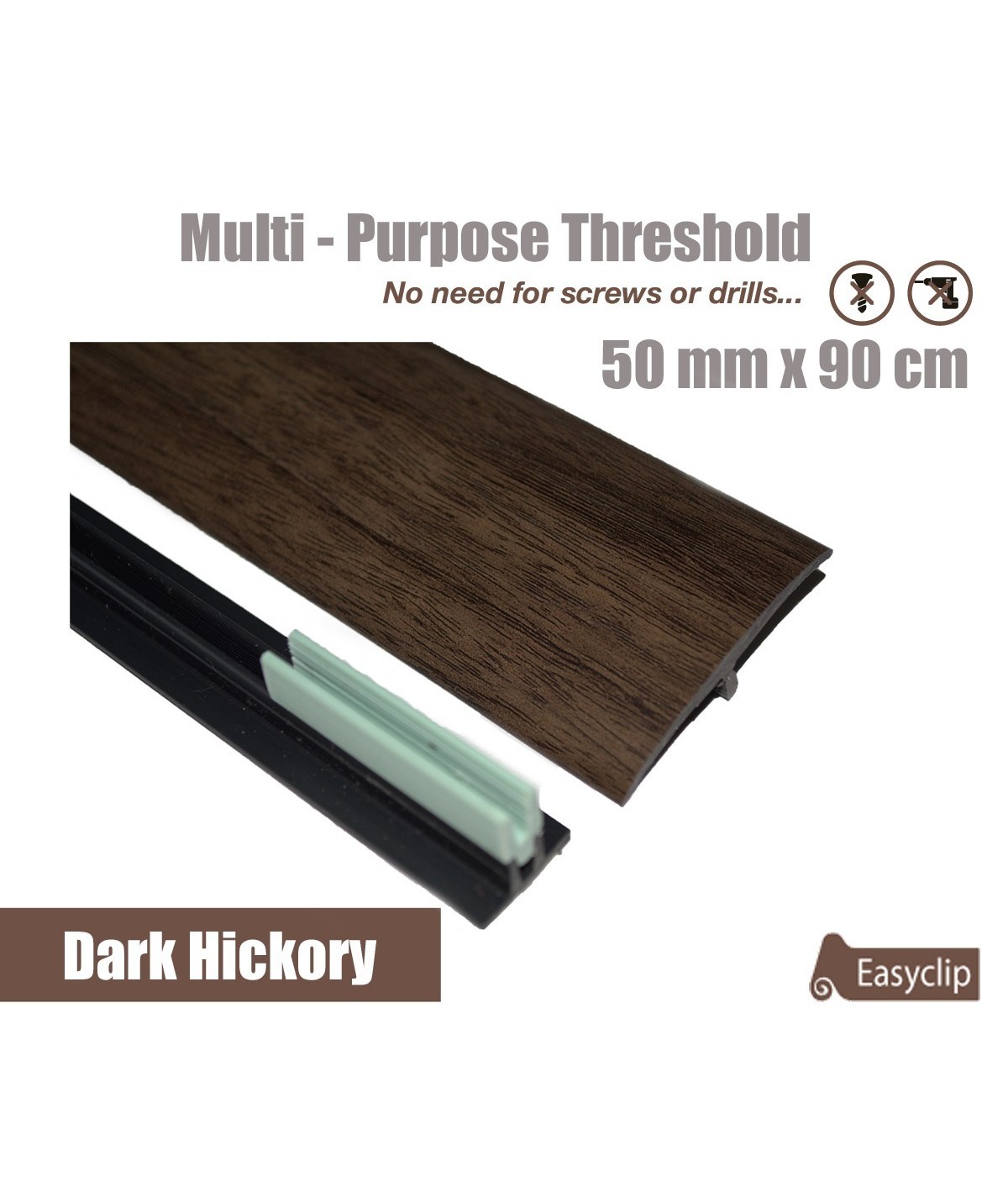 Dark Hickory Laminated Transition Threshold Strip  50mm x 90cm Multi-Height/Pivots