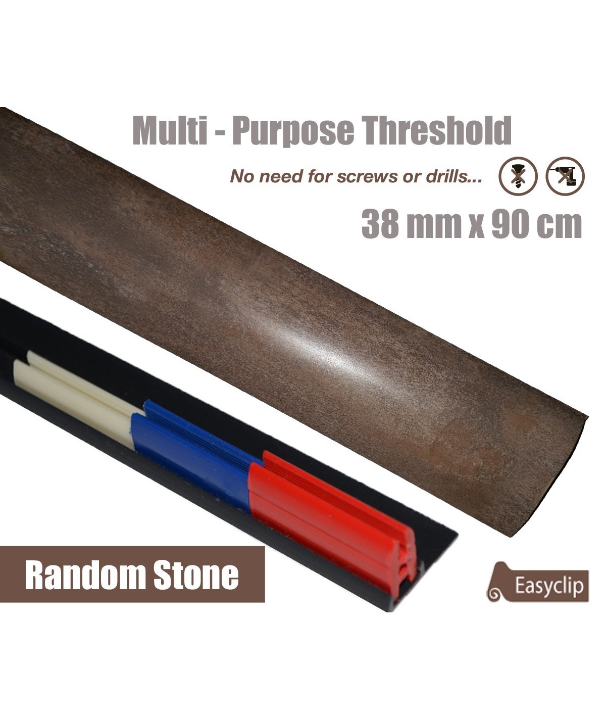 Random Stone Laminated Transition Threshold Strip 38mm Multi-Height/Pivots 90cm