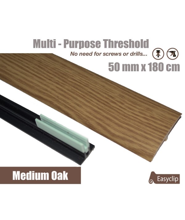 Medium Oak Laminated Transition Threshold Strip  50mm x180cm Multi-Height/Pivots