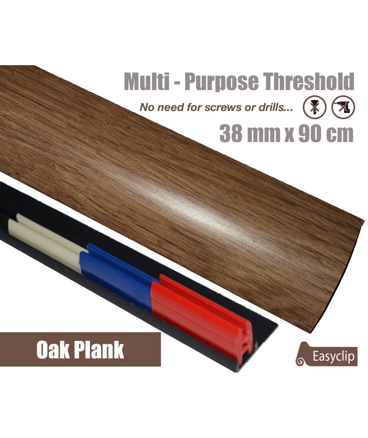 Oak Plank Laminate Transition Strip 38mm x 0.90mtr Multi-Height and Pivot