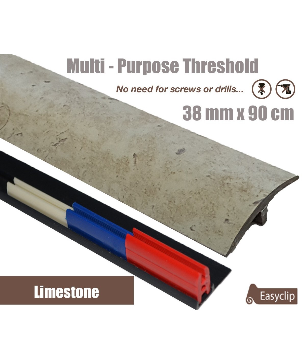 New Limestone Laminated Transition Threshold Strip 38mm Multi-Height/Pivots 90cm 