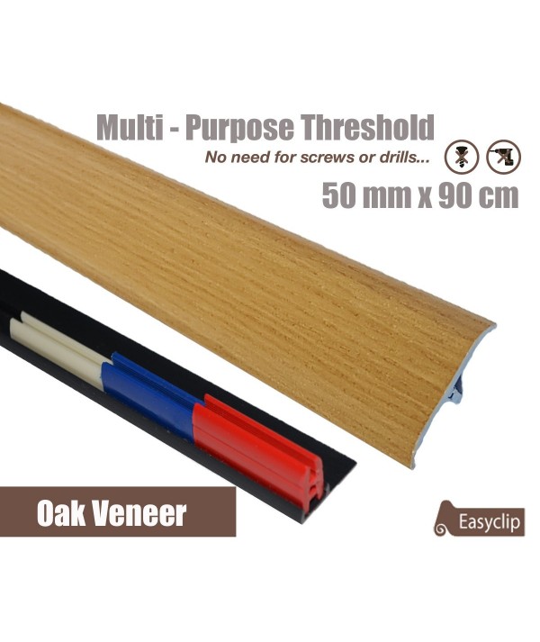 Oak Veneer Transition Threshold Strip  50mm x 90cm Multi-Height/Pivots