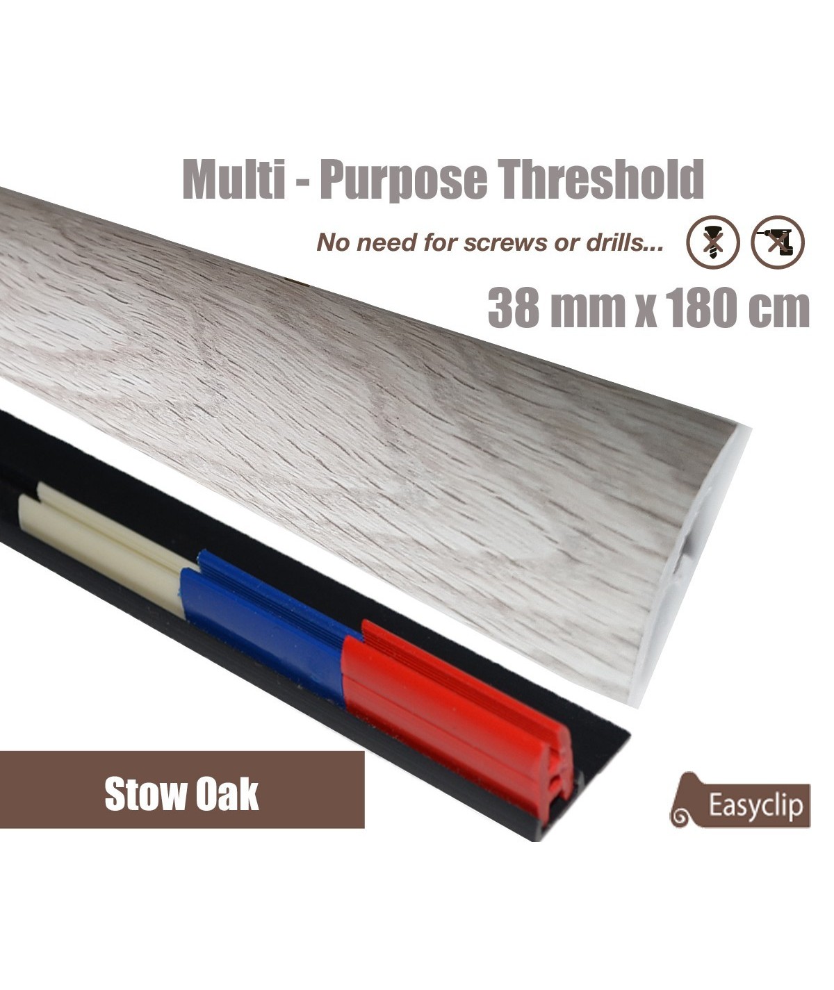 Stowe Oak Threshold Strip 38mm x 180cm laminate multi Purpose Adhesive Clip System