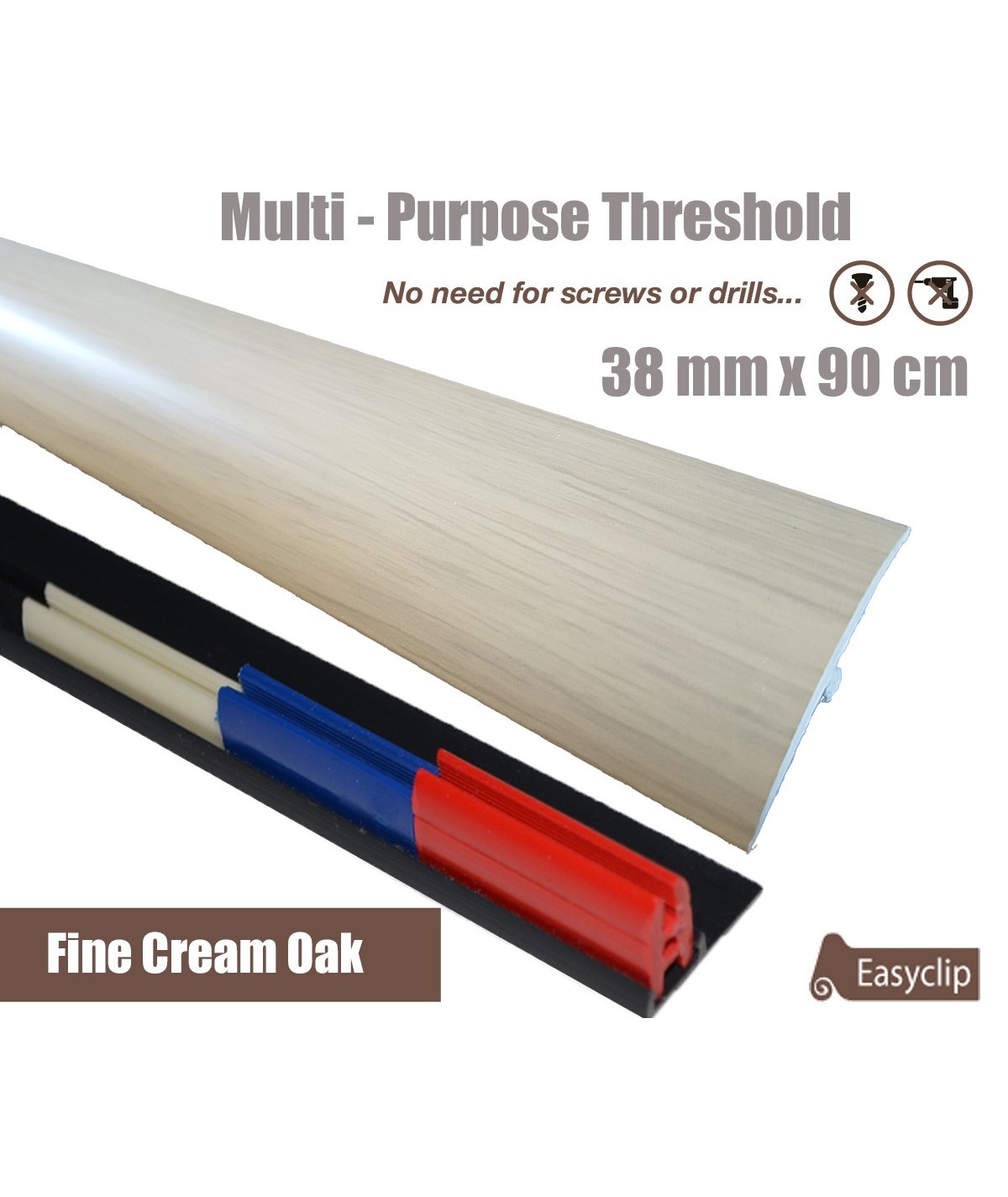 Fine Cream Oak Laminate Transition Strip 38mm x 0.90mtr Multi-Height and Pivot
