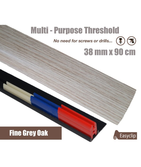 Fine Grey Oak Laminate Transition Strip 38mm x 0.90mtr Multi-Height and Pivot
