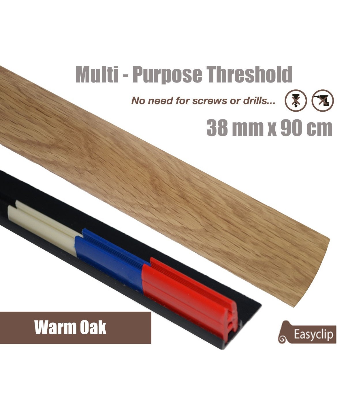 Warm Oak Laminate Door Threshold Strip 38mm x 90cm Multi-Height/Pivots Adhesive