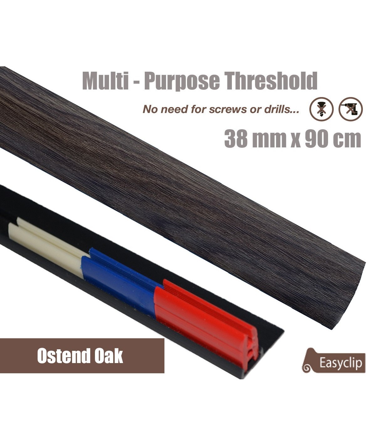 Ostend Oak Adhesive Laminate Door Threshold Strip 38mm x 90cm Multi-Height/Pivots