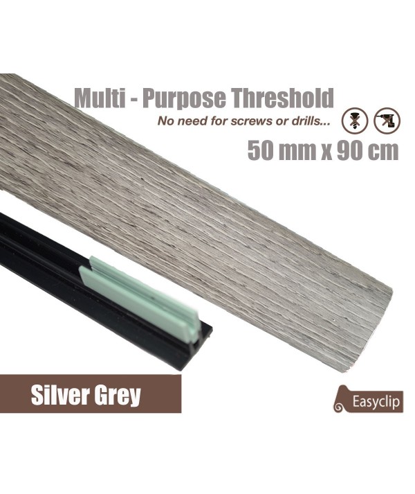 Silver Grey Laminated Transition Threshold Strip  50mm x 90cm Multi-Height/Pivots