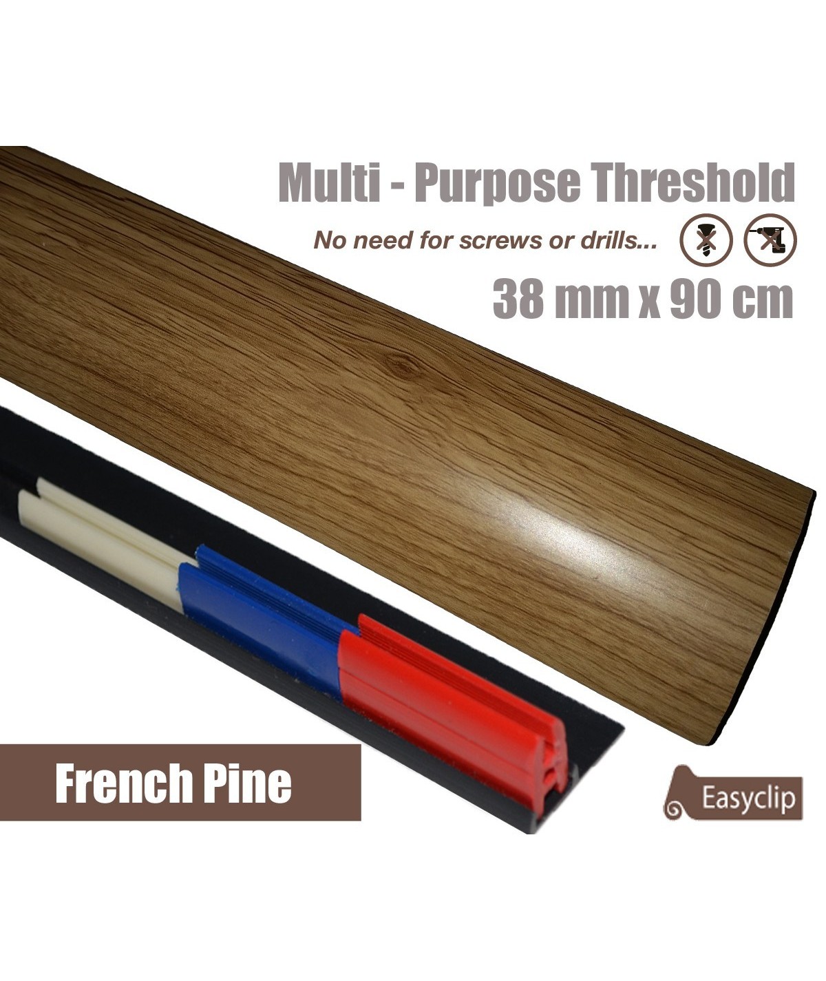 French Pine Laminated Transition Threshold Strip 38mm Multi-Height/Pivots 90cm
