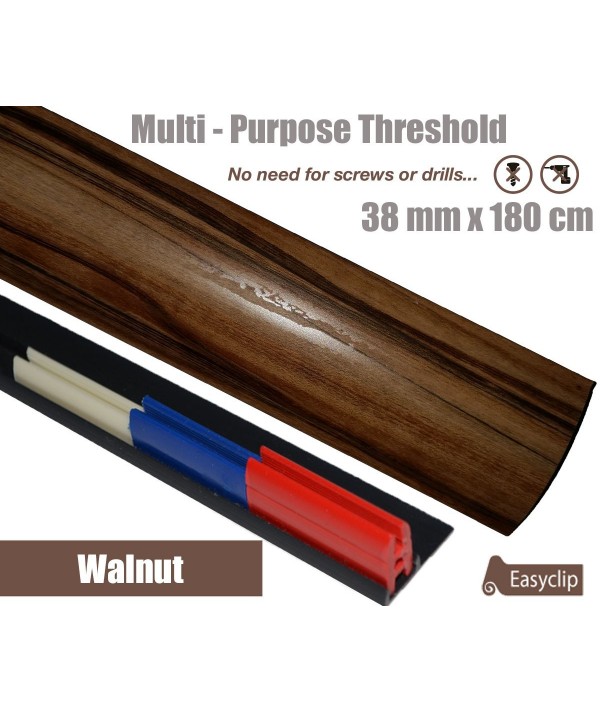 Walnut Threshold Strip 38mm x 180cm laminate multi Purpose Adhesive Clip System