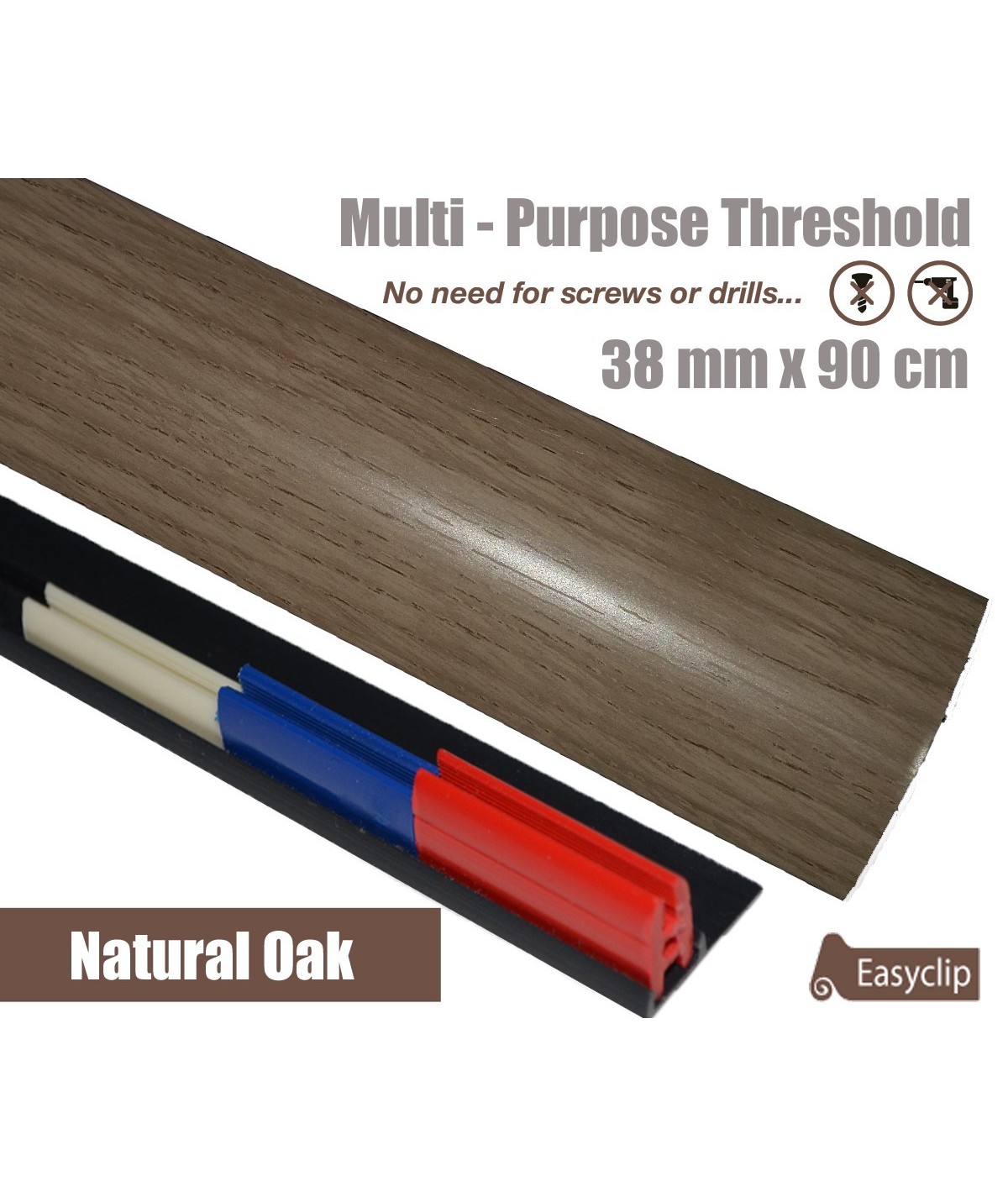 Natural Oak Laminated Door Threshold Strip 38mm x 90cm Multi-Height/Pivots Adhesive