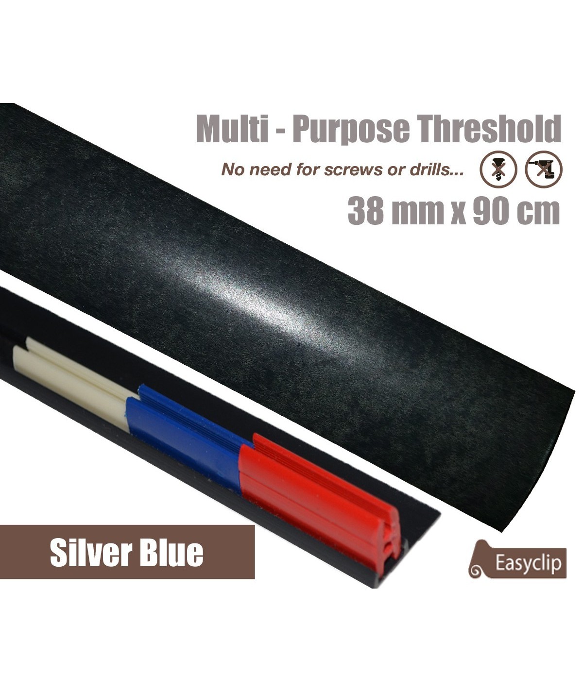Silver Blue Laminated Transition Threshold Strip 38mm Multi-Height/Pivots 90cm