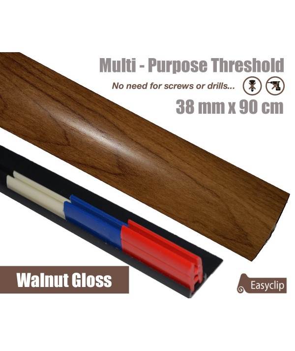 Walnut Gloss Laminated Transition Threshold Strip 38mm Multi-Height/Pivots 90cm