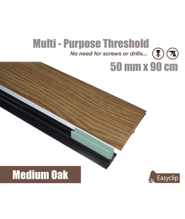 Medium Oak Laminated Transition Threshold Strip  50mm x 90cm Multi-Height/Pivots