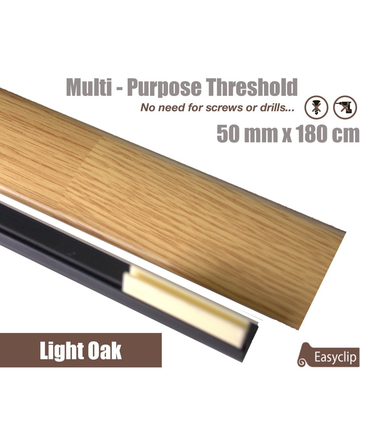 Light Oak Laminated Transition Threshold Strip  50mm x180cm Multi-Height/Pivots