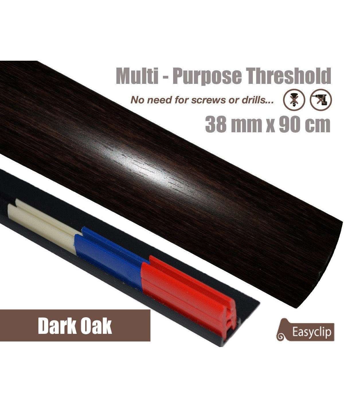 Dark  Oak Laminate Transition Strip 38mm x 0.90mtr Multi-Height and Pivot