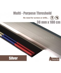Silver 38mm x 180cm Aluminium Transition Threshold Strip Door Threshold Multi Purpose Easyclip Adhesive