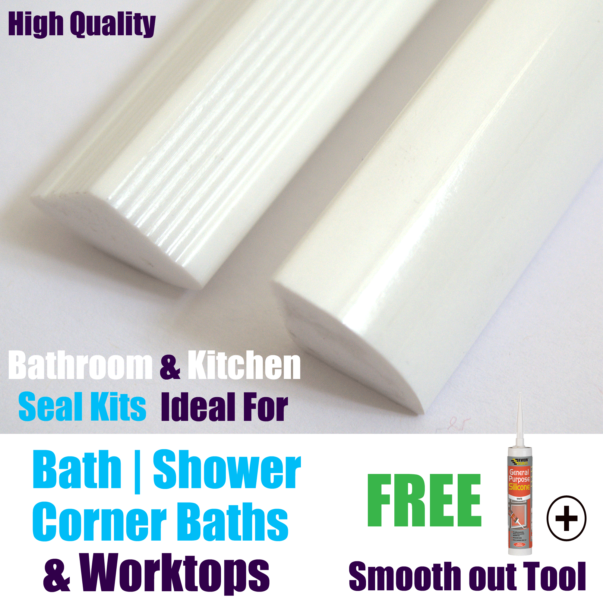 New Solid Bath/Corner Bath/Shower/Worktop Seal Strips White Supplied in